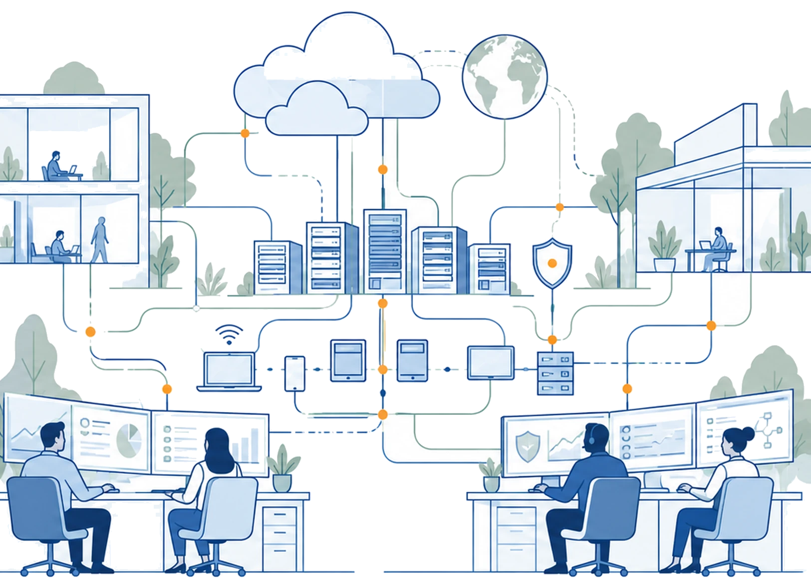 Your internal IT team and the Intrinsic team operating one connected environment of offices, servers, cloud and endpoints