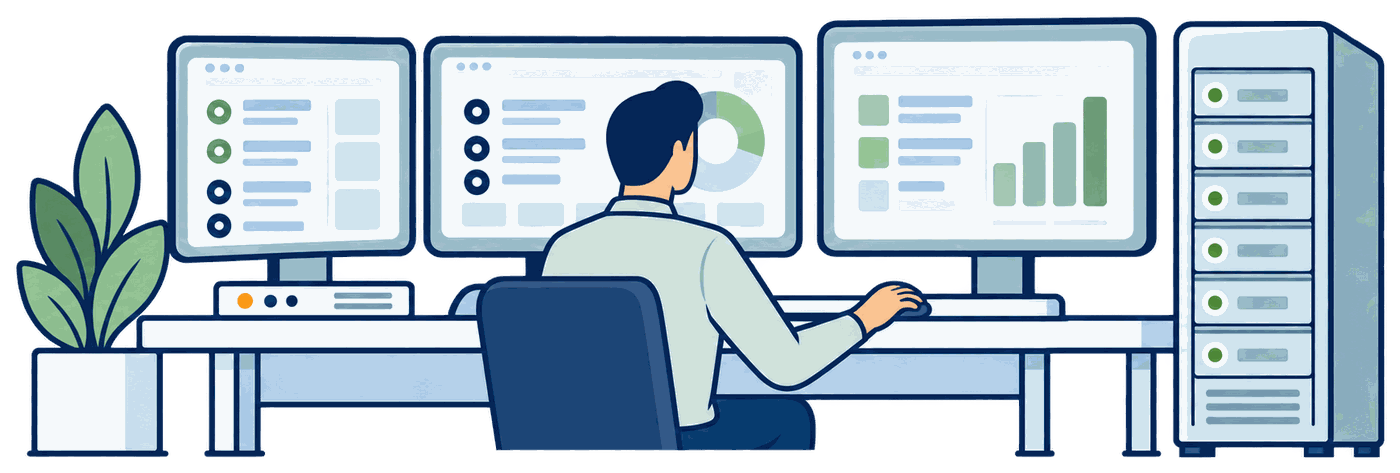 A financial services technology specialist monitoring systems and dashboards