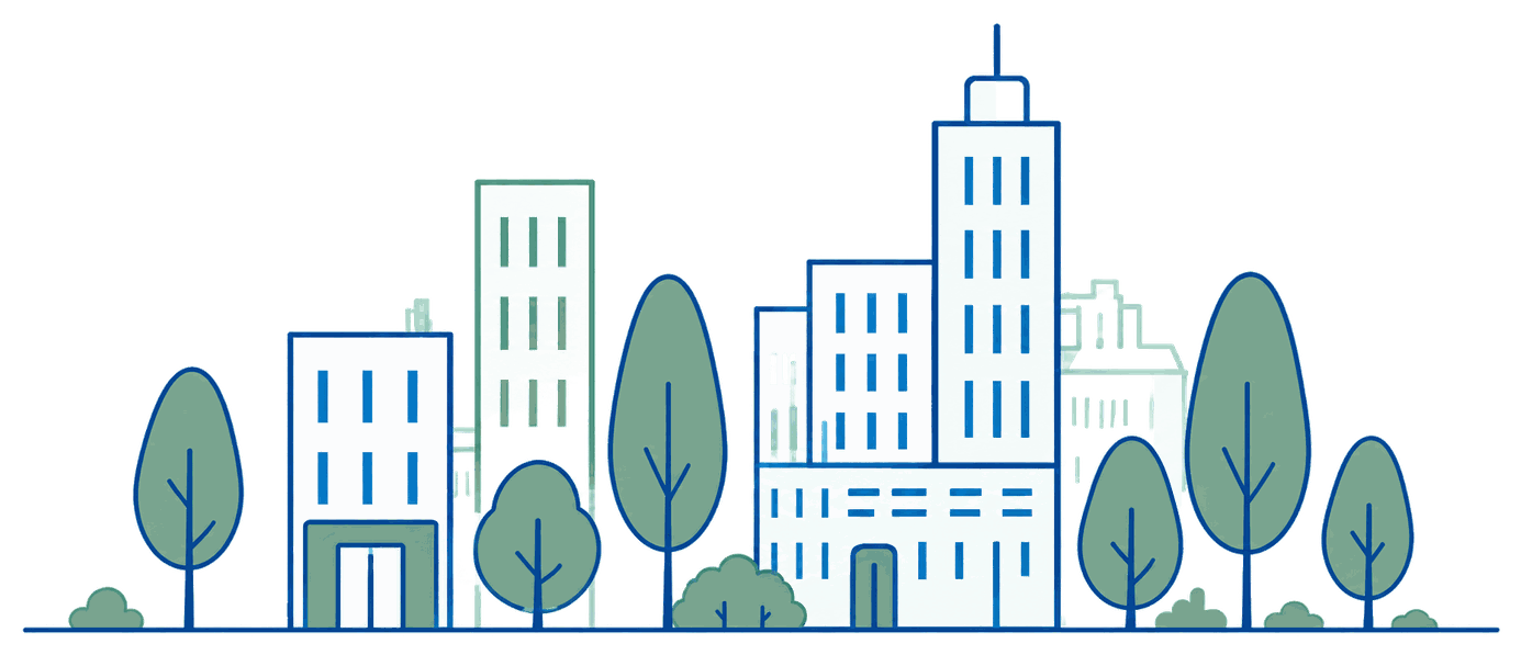 Community skyline with trees